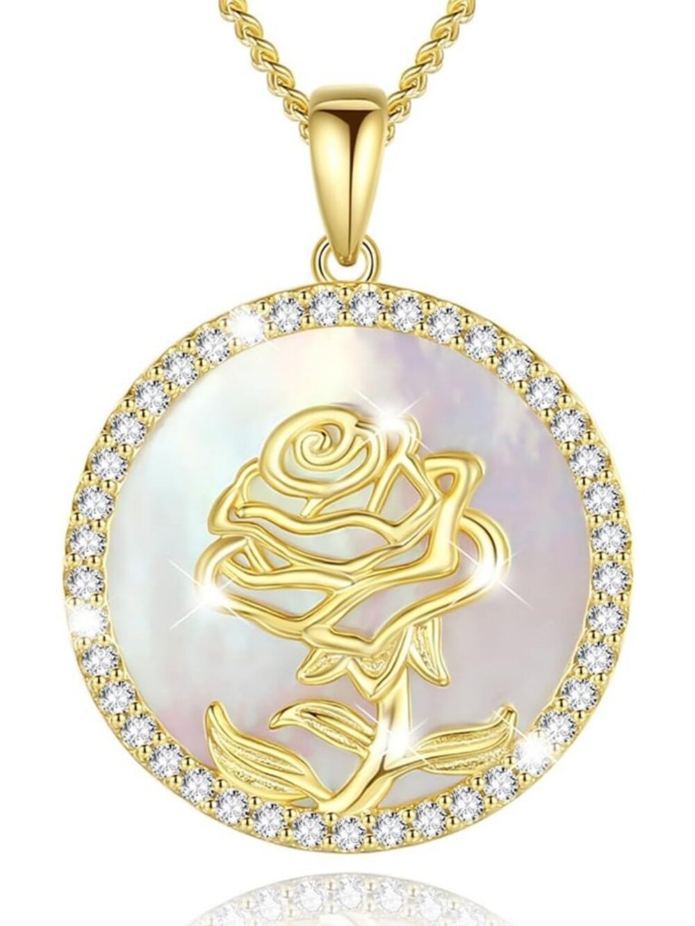 Sterling Silver Birth Flower Necklace with Mother of Pearl & CZ Pendant